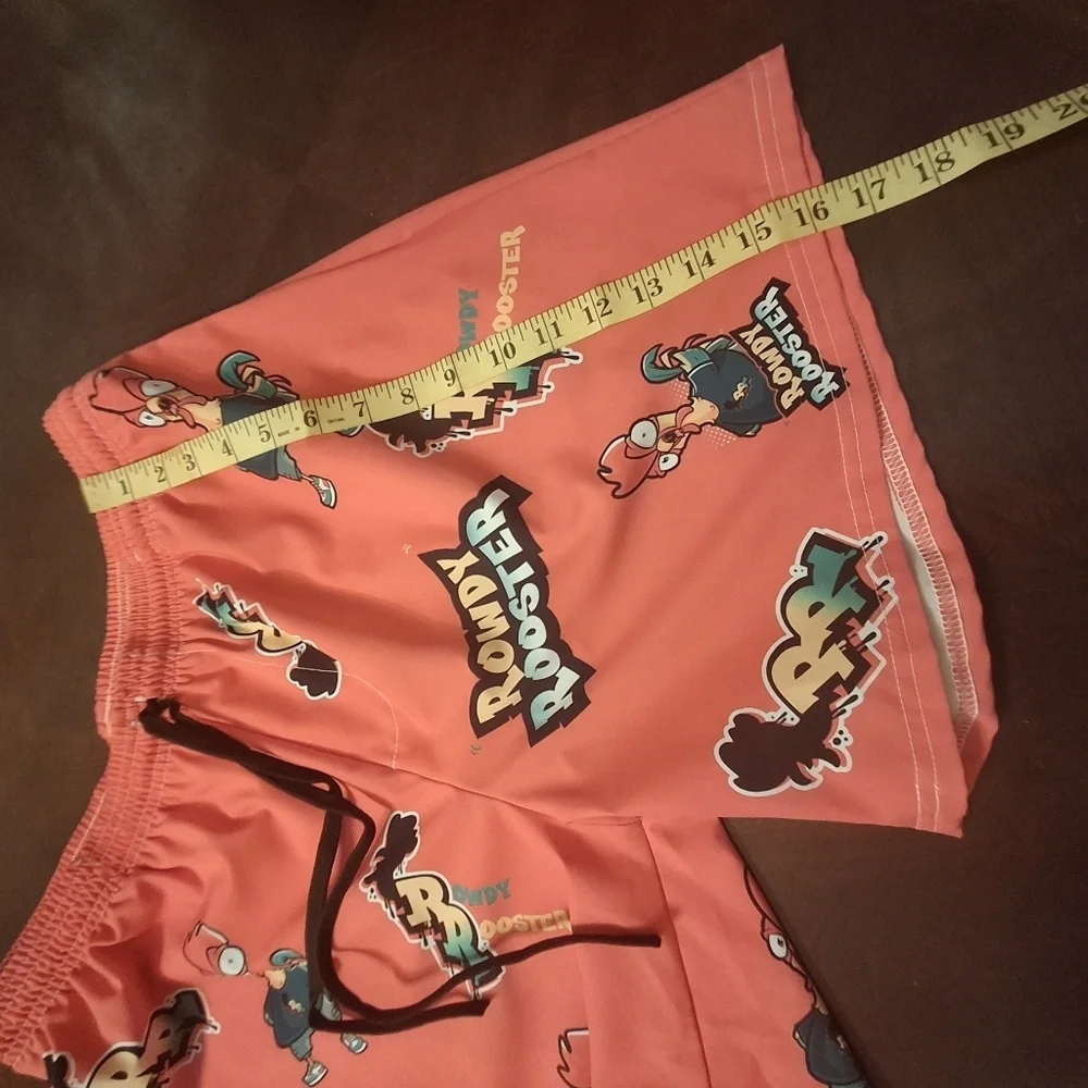 Rowdy Rooster Get Your Swim On All-Over Print Red Swim Trunks Men Size XL / 36